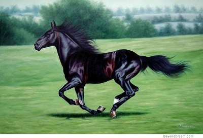 Oil_Painting_A_Black_Gallop_Horse